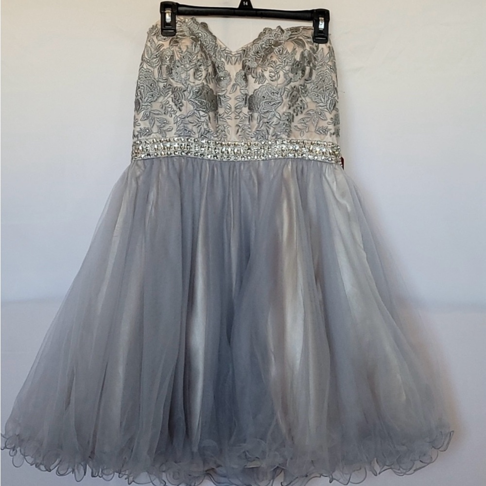 May Queen Silver and Gray Strapless Dress
